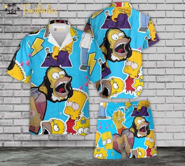 The Simpsons Family Hawaiian Shirt Set | Simpsons Series Hawaiian Shirt | Unisex Hawaiian Set | Cartoon Hawaiian Style