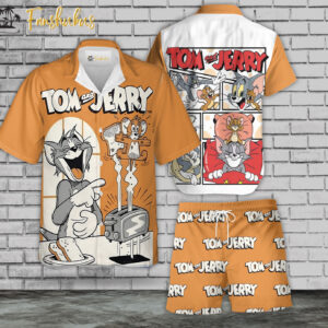 Tom & Jerry Hawaiian Shirt Set | Tom and Jerry Series Hawaiian Shirt | Unisex Hawaiian Set | Cartoon Hawaiian Style