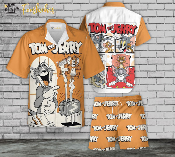 Tom & Jerry Hawaiian Shirt Set | Tom and Jerry Series Hawaiian Shirt | Unisex Hawaiian Set | Cartoon Hawaiian Style