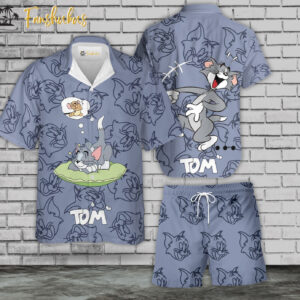 Tom Cat Simpson Hawaiian Shirt Set | Tom and Jerry Series Hawaiian Shirt | Unisex Hawaiian Set | Cartoon Hawaiian Style