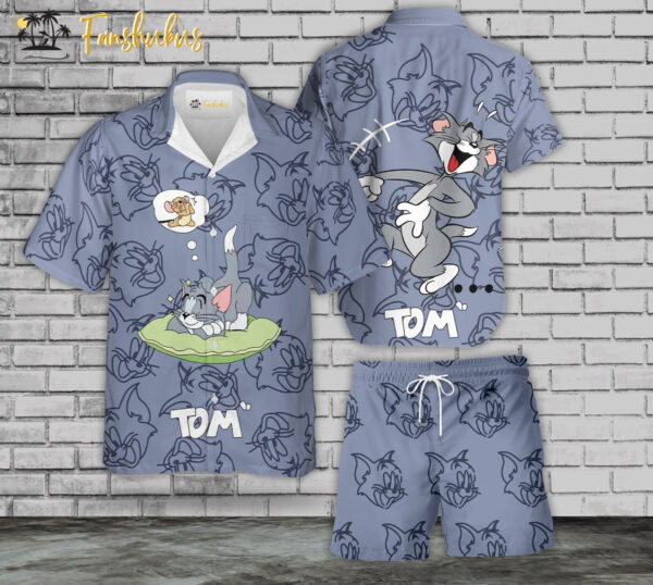 Tom Cat Simpson Hawaiian Shirt Set | Tom and Jerry Series Hawaiian Shirt | Unisex Hawaiian Set | Cartoon Hawaiian Style