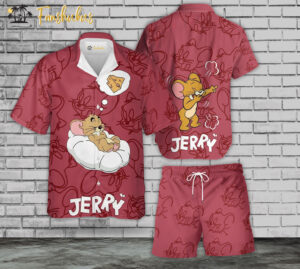 Jerry Mouse Hawaiian Shirt Set | Tom and Jerry Series Hawaiian Shirt | Unisex Hawaiian Set | Cartoon Hawaiian Style
