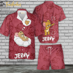 Jerry Mouse Hawaiian Shirt Set | Tom and Jerry Series Hawaiian Shirt | Unisex Hawaiian Set | Cartoon Hawaiian Style