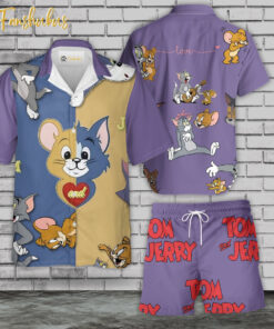 Tom & Jerry Hawaiian Shirt Set | Tom and Jerry Series Hawaiian Shirt | Unisex Hawaiian Set | Cartoon Hawaiian Style