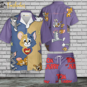 Tom & Jerry Hawaiian Shirt Set | Tom and Jerry Series Hawaiian Shirt | Unisex Hawaiian Set | Cartoon Hawaiian Style