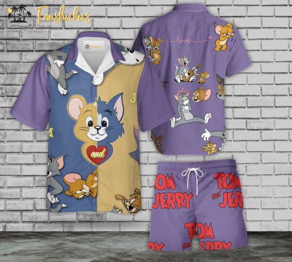 Tom & Jerry Hawaiian Shirt Set | Tom and Jerry Series Hawaiian Shirt | Unisex Hawaiian Set | Cartoon Hawaiian Style