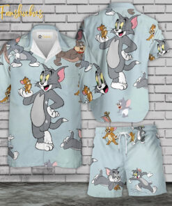 Tom & Jerry Hawaiian Shirt Set | Tom and Jerry Series Hawaiian Shirt | Unisex Hawaiian Set | Cartoon Hawaiian Style