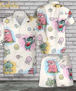 SpongeBob SquarePants Hawaiian Shirt Set | SpongeBob Series Hawaiian Shirt | Unisex Hawaiian Set | Cartoon Hawaiian Style