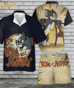 Retro Tom & Jerry Hawaiian Shirt Set | Tom and Jerry Series Hawaiian Shirt | Unisex Hawaiian Set | Cartoon Hawaiian Style