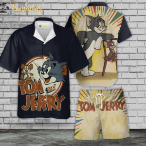 Retro Tom & Jerry Hawaiian Shirt Set | Tom and Jerry Series Hawaiian Shirt | Unisex Hawaiian Set | Cartoon Hawaiian Style