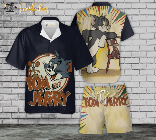 Retro Tom & Jerry Hawaiian Shirt Set | Tom and Jerry Series Hawaiian Shirt | Unisex Hawaiian Set | Cartoon Hawaiian Style