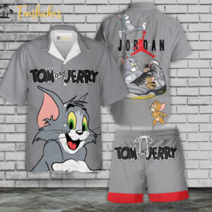 Tom & Jerry Jordan Hawaiian Shirt Set | Tom and Jerry Series Hawaiian Shirt | Unisex Hawaiian Set | Cartoon Hawaiian Style