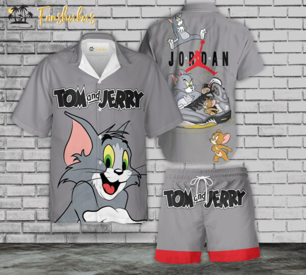 Tom & Jerry Jordan Hawaiian Shirt Set | Tom and Jerry Series Hawaiian Shirt | Unisex Hawaiian Set | Cartoon Hawaiian Style