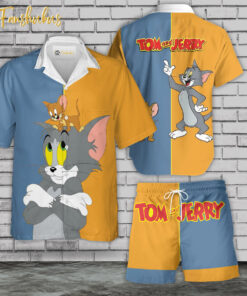 Tom & Jerry Hawaiian Shirt Set | Tom and Jerry Series Hawaiian Shirt | Unisex Hawaiian Set | Cartoon Hawaiian Style