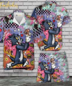 Tom & Jerry Hawaiian Shirt Set | Tom and Jerry Series Hawaiian Shirt | Unisex Hawaiian Set | Cartoon Hawaiian Style