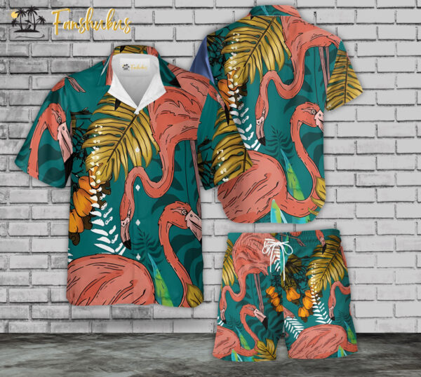 Tropical Hawaiian Shirt Set | Flamingo Hawaiian Shirt | Unisex Hawaiian Set | Summer Hawaiian Style