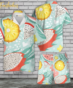 Tropical Fruit Hawaiian Shirt Set | Hawaiian Shirt | Unisex Hawaiian Set | Summer Hawaiian Style