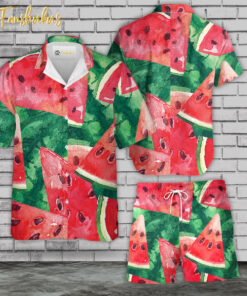 Tropical Watermelon Hawaiian Shirt Set | Hawaiian Shirt | Unisex Hawaiian Set | Summer Hawaiian Style