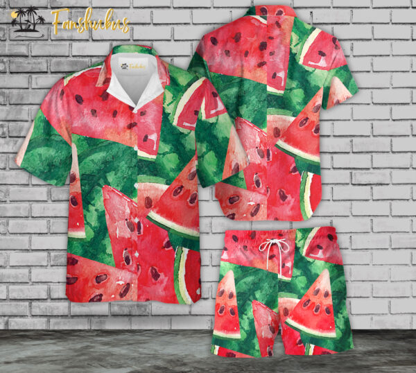 Tropical Watermelon Hawaiian Shirt Set | Hawaiian Shirt | Unisex Hawaiian Set | Summer Hawaiian Style