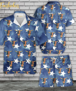 Independence Day Hawaiian Shirt Set | Buffalo Head Hawaiian Shirt | Unisex Hawaiian Set | USA Hawaiian Style