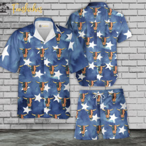 Independence Day Hawaiian Shirt Set | Buffalo Head Hawaiian Shirt | Unisex Hawaiian Set | USA Hawaiian Style
