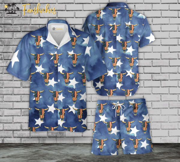 Independence Day Hawaiian Shirt Set | Buffalo Head Hawaiian Shirt | Unisex Hawaiian Set | USA Hawaiian Style