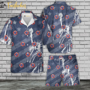 Independence Day Hawaiian Shirt Set | US Sunflower Hawaiian Shirt | Unisex Hawaiian Set | USA Hawaiian Style