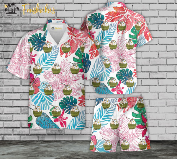 Tropical Hawaiian Shirt Set | Coconut Hawaiian Shirt | Unisex Hawaiian Set | Summer Hawaiian Style
