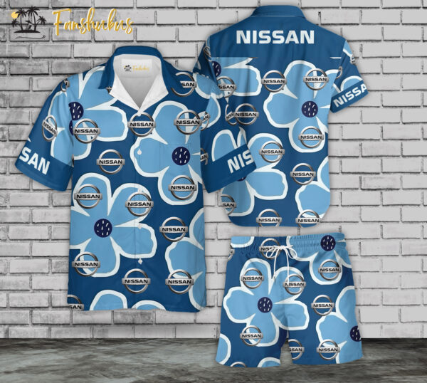 Nissan Hawaiian Shirt Set | Car Brand Hawaiian Shirt | Unisex Hawaiian Set | Car Logo Hawaiian Style