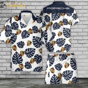 Porsche Hawaiian Shirt Set | Car Brand Hawaiian Shirt | Unisex Hawaiian Set | Car Logo Hawaiian Style