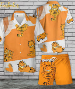 Garfield Hawaiian Shirt Set | Garfield Cartoon Hawaiian Shirt | Unisex Hawaiian Set | Cute Cat Hawaiian Style