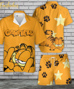 Garfield Hawaiian Shirt Set | Garfield Cartoon Hawaiian Shirt | Unisex Hawaiian Set | Cute Cat Hawaiian Style