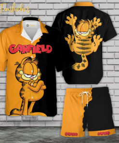 Garfield Hawaiian Shirt Set | Garfield Cartoon Hawaiian Shirt | Unisex Hawaiian Set | Cute Cat Hawaiian Style