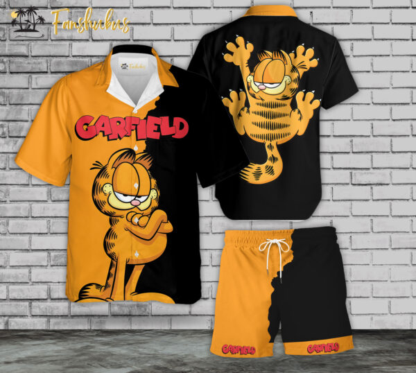 Garfield Hawaiian Shirt Set | Garfield Cartoon Hawaiian Shirt | Unisex Hawaiian Set | Cute Cat Hawaiian Style