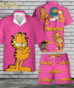 Garfield Hawaiian Shirt Set | Garfield Cartoon Hawaiian Shirt | Unisex Hawaiian Set | Cute Cat Hawaiian Style