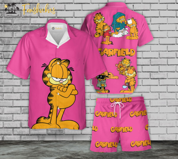 Garfield Hawaiian Shirt Set | Garfield Cartoon Hawaiian Shirt | Unisex Hawaiian Set | Cute Cat Hawaiian Style