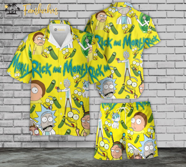 Rick and Morty Hawaiian Shirt Set | Rick and Morty Series Hawaiian Shirt | Unisex Hawaiian Set | Cartoon Hawaiian Style