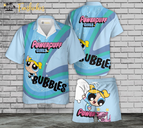 The Powerpuff Girls Hawaiian Shirt Set | Bubbles Hawaiian Shirt | Unisex Hawaiian Set | Cartoon Hawaiian Style
