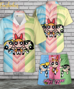 The Powerpuff Girls Hawaiian Shirt Set | Powerpuff Girls Series Hawaiian Shirt | Unisex Hawaiian Set | Cartoon Hawaiian Style