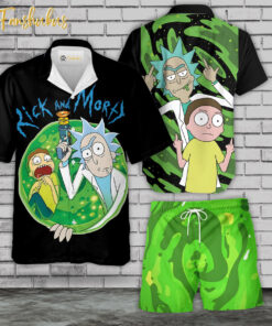 Rick and Morty Hawaiian Shirt Set | Rick and Morty Series Hawaiian Shirt | Unisex Hawaiian Set | Cartoon Hawaiian Style