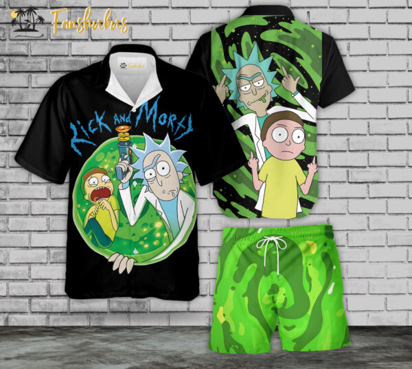Rick and Morty Hawaiian Shirt Set | Rick and Morty Series Hawaiian Shirt | Unisex Hawaiian Set | Cartoon Hawaiian Style