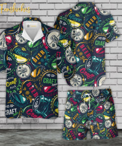 Beer Brand Hawaiian Shirt Set | Beer Hawaiian Shirt | Unisex Hawaiian Set | Beer Hawaiian Style