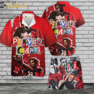Playboi Carti Hawaiian Shirt Set | Rapper Hawaiian Shirt | Unisex Hawaiian Set | Playboi Carti Rapper Hawaiian Style