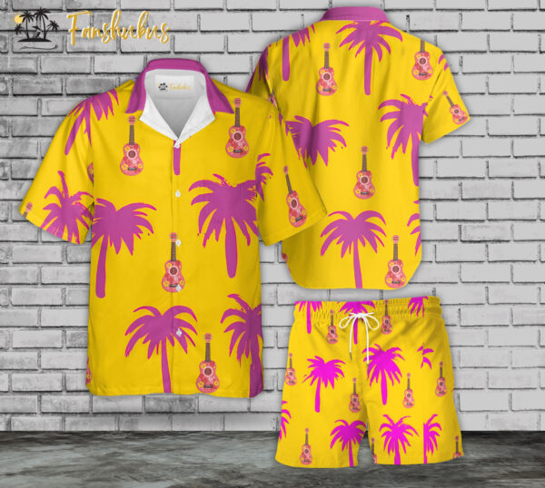 Tropical Ukulele Hawaiian Shirt Set | Beach Vibes Hawaiian Shirt | Unisex Hawaiian Set | Summer Hawaiian Style