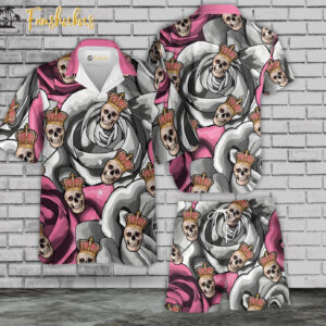 Rose Skull Hawaiian Shirt Set | Floral Skull Hawaiian Shirt | Unisex Hawaiian Set | Rose Skeleton Hawaiian Style