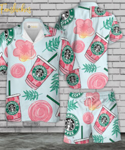 Starbucks Hawaiian Shirt Set | Coffee Hawaiian Shirt | Unisex Hawaiian Set | Drink Brand Hawaiian Style