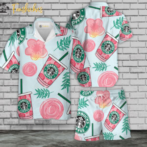 Starbucks Hawaiian Shirt Set | Coffee Hawaiian Shirt | Unisex Hawaiian Set | Drink Brand Hawaiian Style