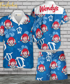 Wendy's Hawaiian Shirt Set | Fast Food Hawaiian Shirt | Unisex Hawaiian Set | Food Brand Hawaiian Style