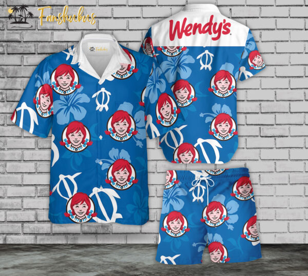 Wendy's Hawaiian Shirt Set | Fast Food Hawaiian Shirt | Unisex Hawaiian Set | Food Brand Hawaiian Style