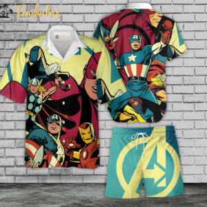 Marvel Hawaiian Shirt Set | Avenger Hawaiian Shirt | Unisex Hawaiian Set | Marvel Series Hawaiian Style